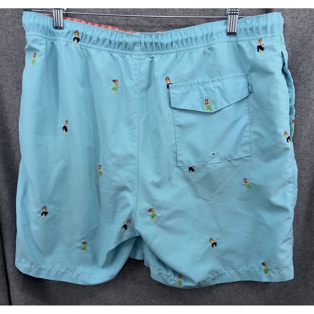 Tommy Bahama Naples Swim Trunks Blue Embroidered Hula Girl Aloha Hawaiian Large - Picture 5 of 7